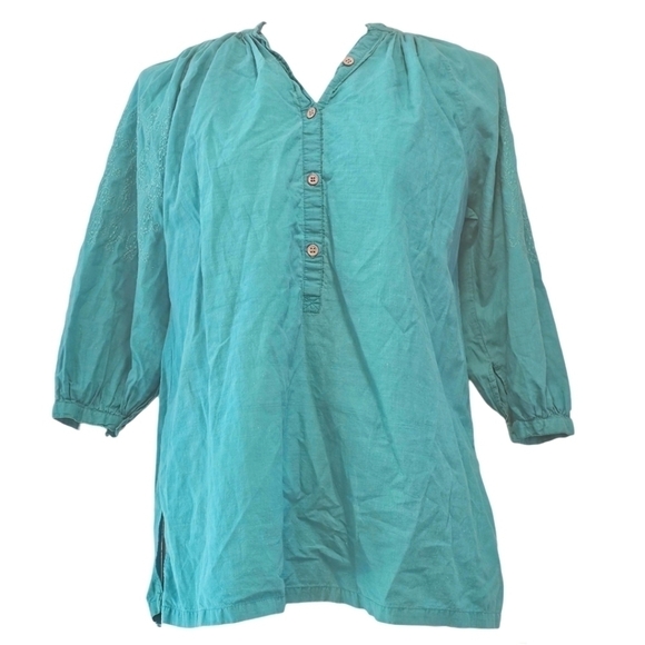 Vintage Fritzi San Francisco Green Peasant Blouse Embroidered 3/4 Sleeves Size M - Picture 1 of 8